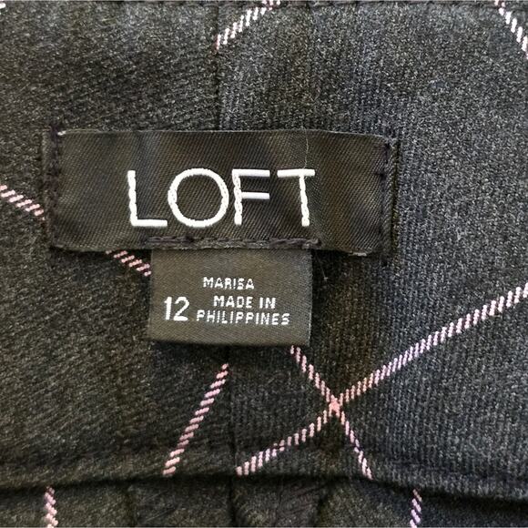 Loft Pink & Grey Windowpane Plaid Straight Leg Career Marisa Pants Size 12 - Picture 9 of 12